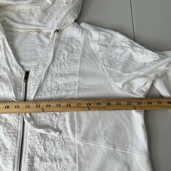 Soft Surroundings Hoodie Jacket 1X White Embroidered Zip Front Pockets - Picture 6 of 9